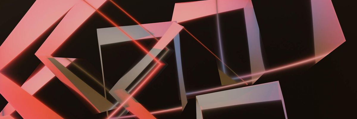 Abstract landscape of neon geometric shapes representing universal movement